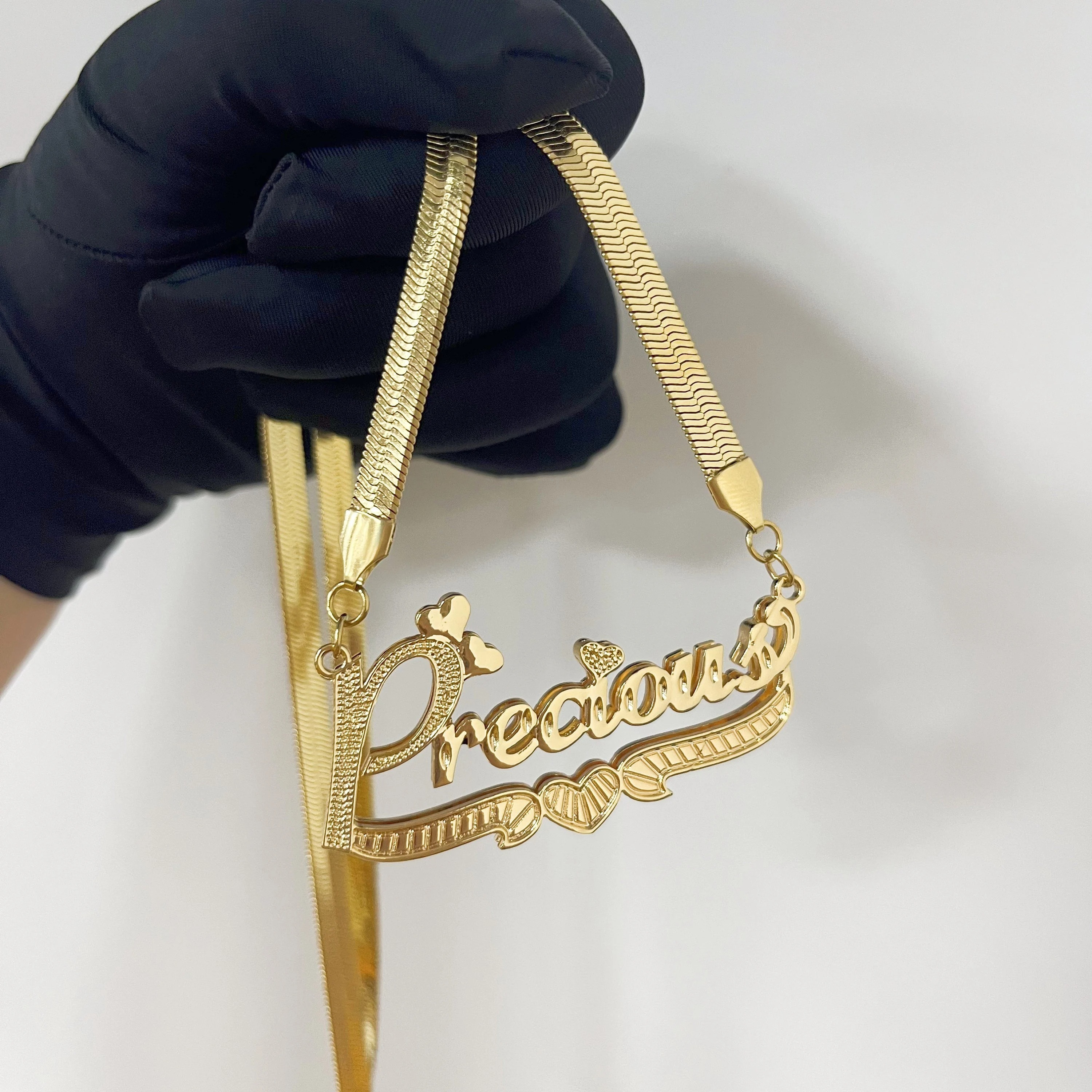 Double Nameplate 3D Snake Chain Necklace