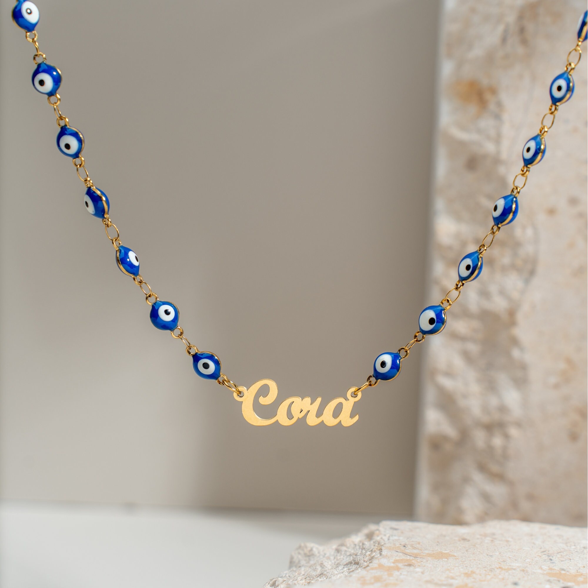 Gold Plated Evil Eye Name Necklace