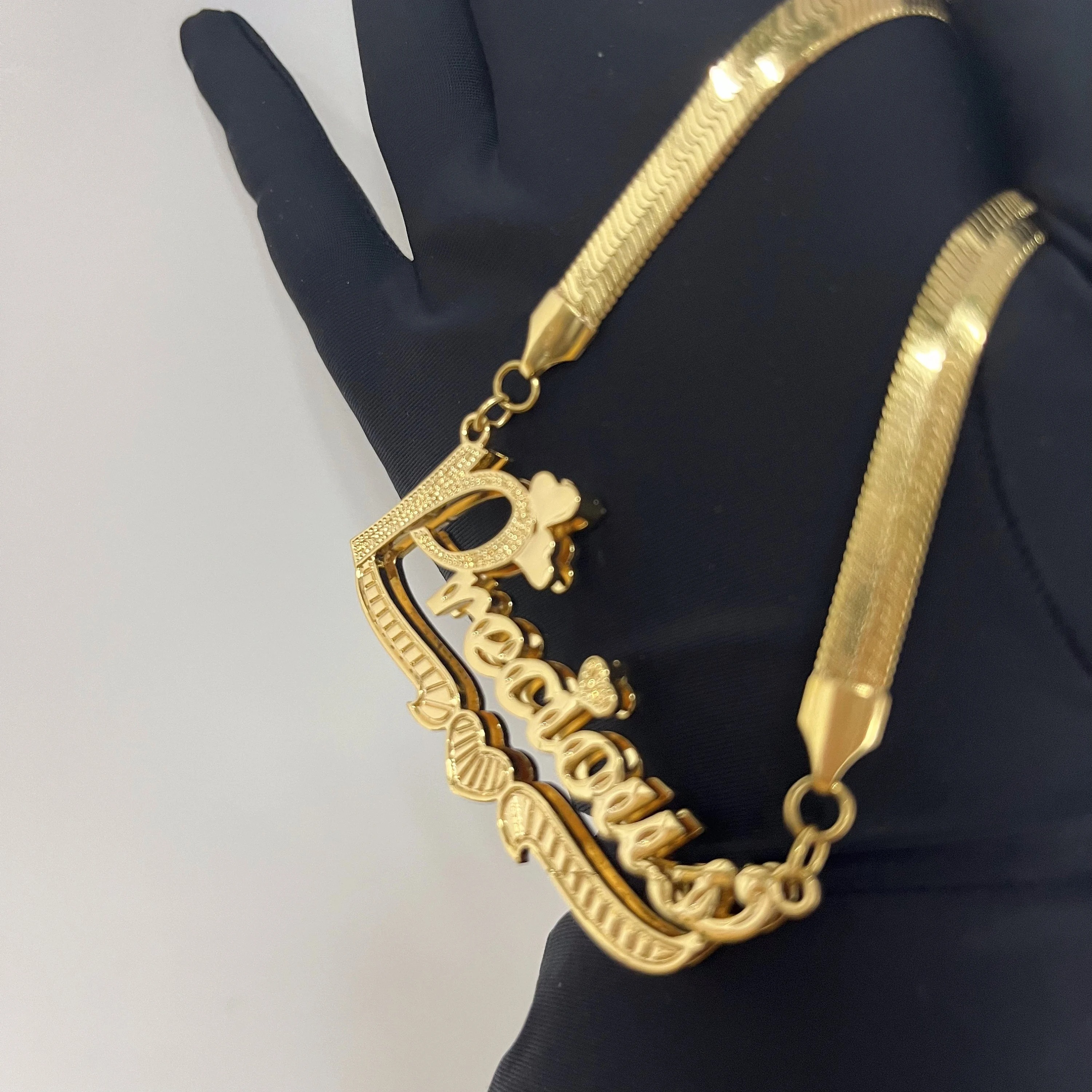 Double Nameplate 3D Snake Chain Necklace