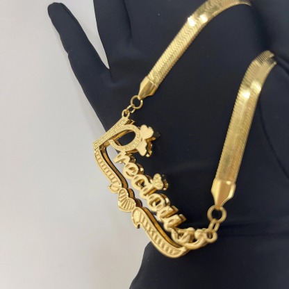 Double Nameplate 3D Snake Chain Necklace