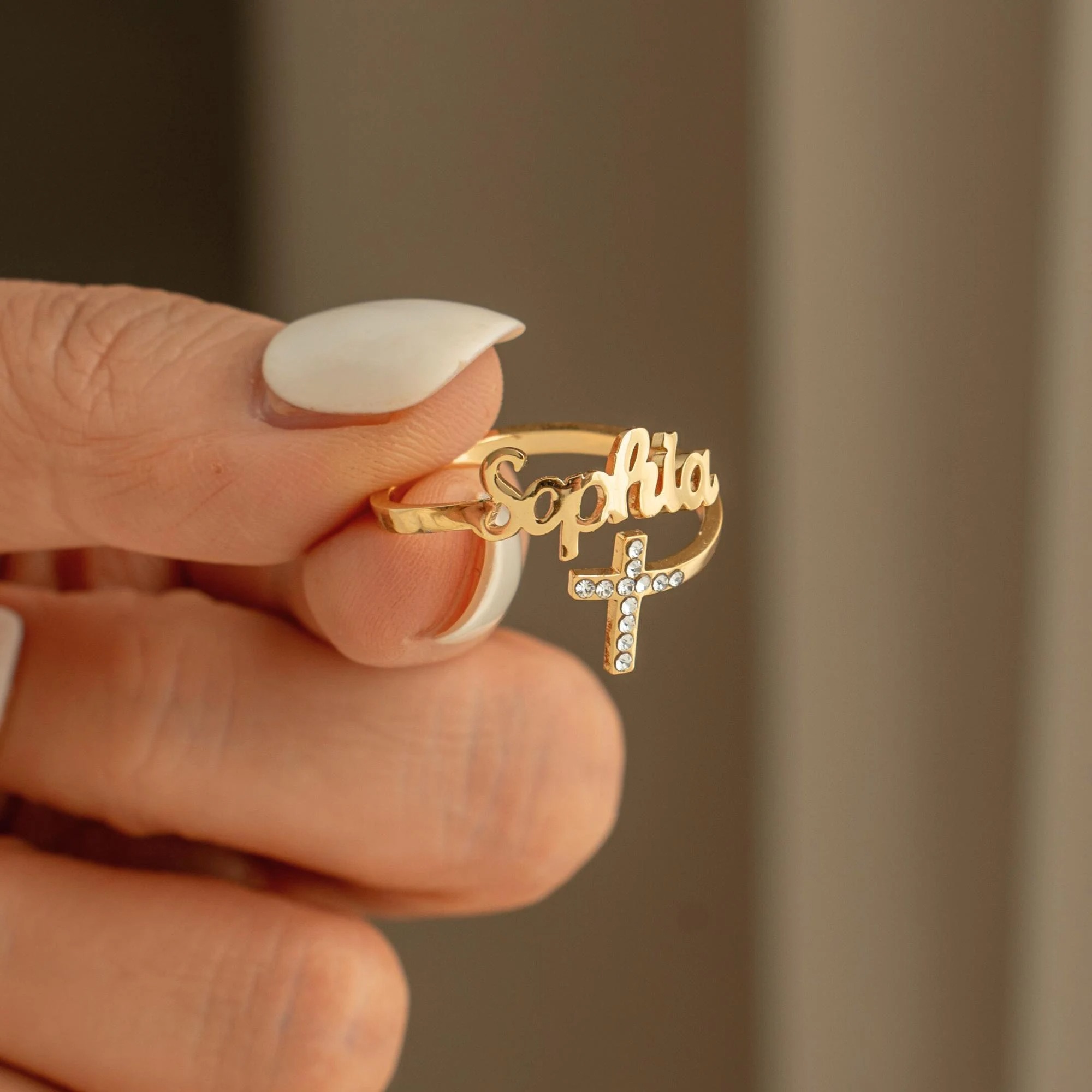 Personalized Cross Adjustable Name Ring