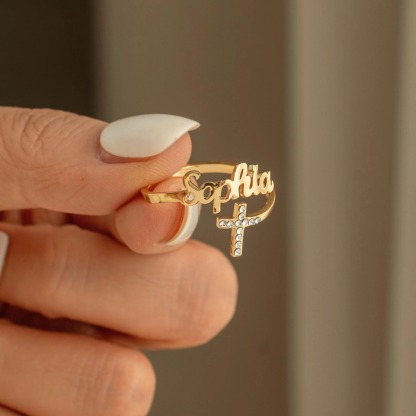 Personalized Cross Adjustable Name Ring 