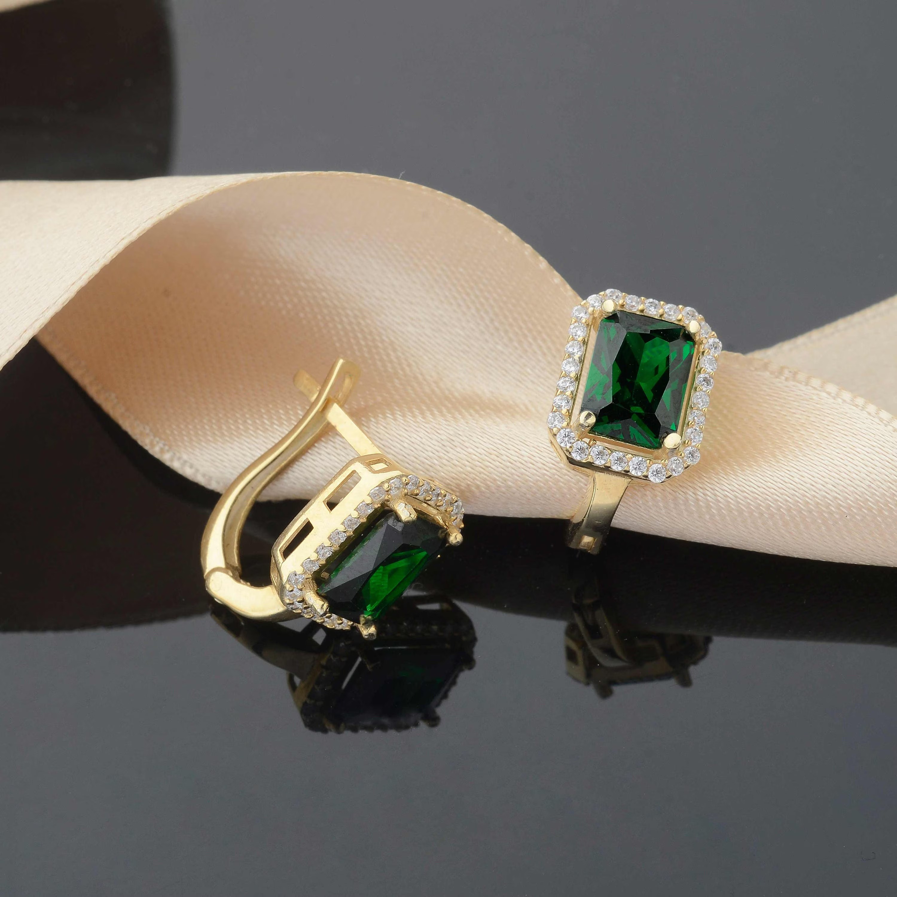 Gold Plated Green Emerald Earrings