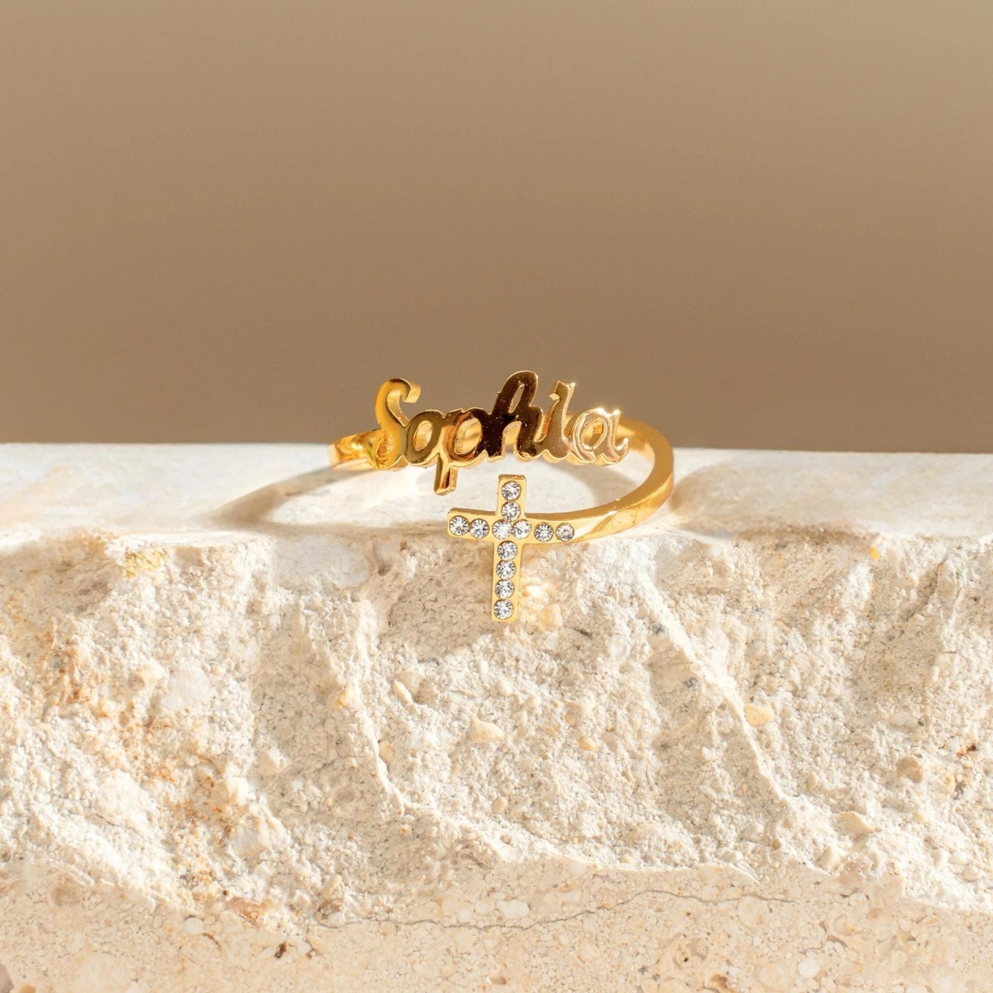 Personalized Cross Adjustable Name Ring 