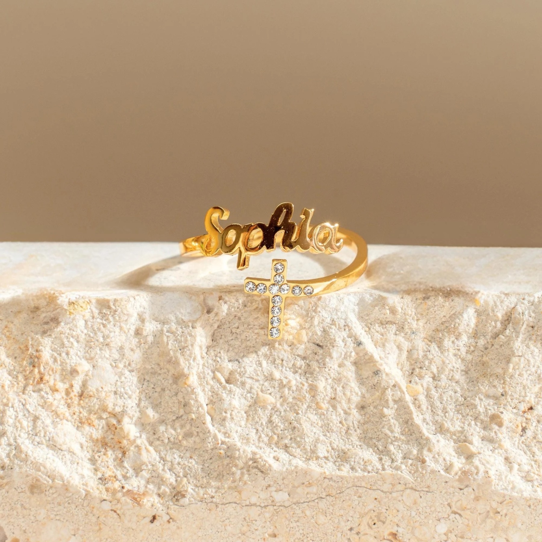 Personalized Cross Adjustable Name Ring 