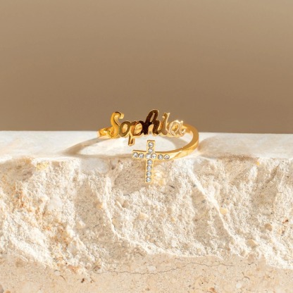 Personalized Cross Adjustable Name Ring 