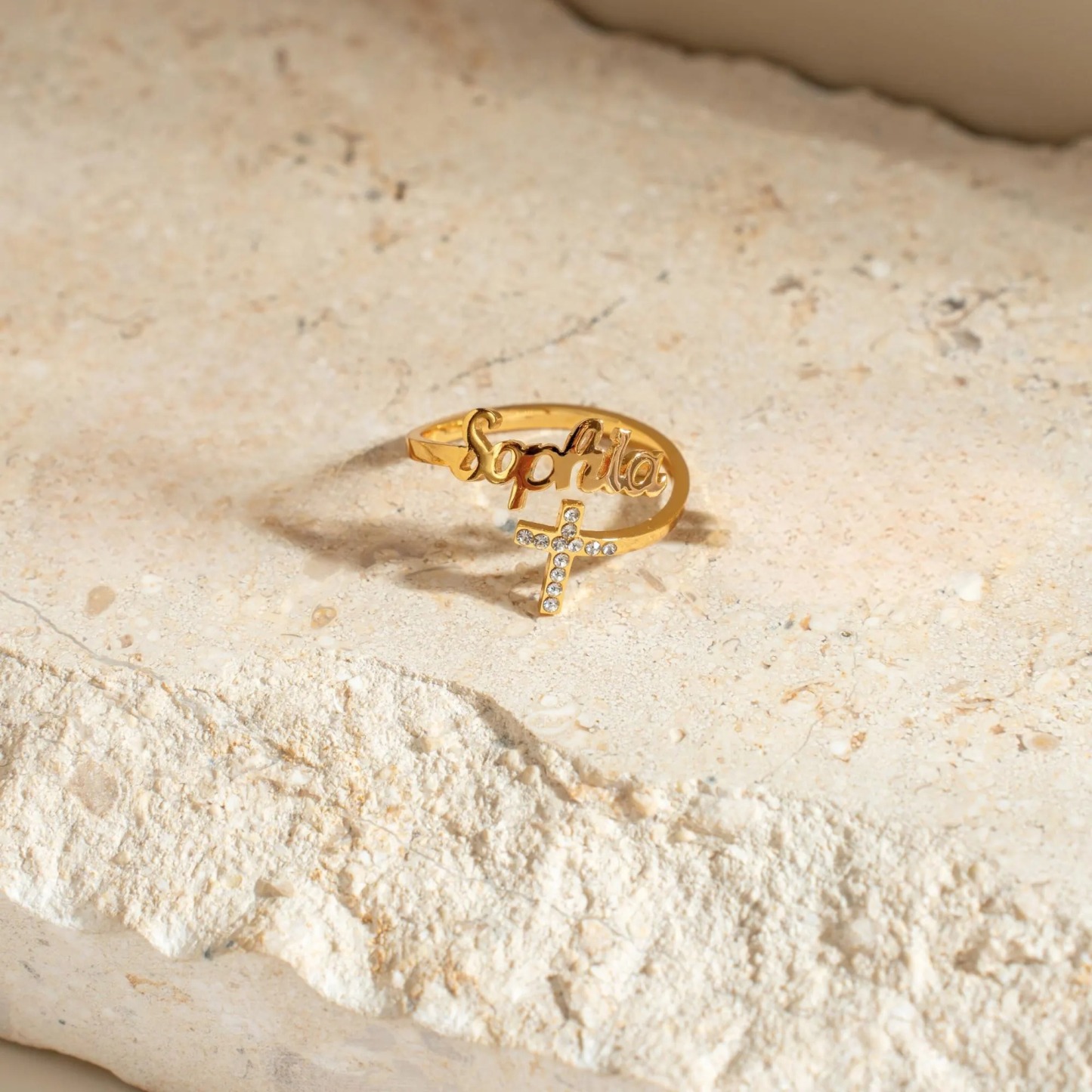 Personalized Cross Adjustable Name Ring 