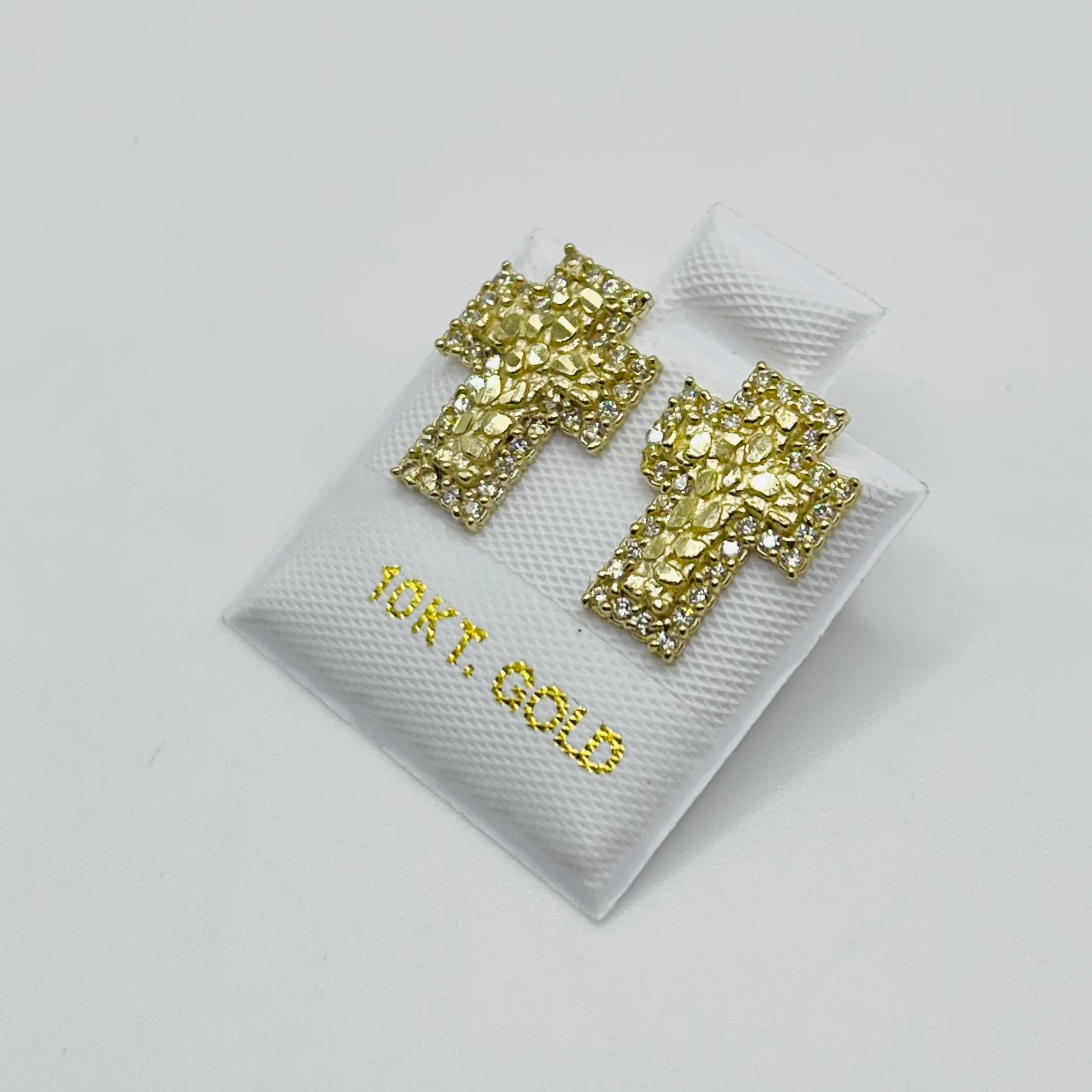 Gold Plated Nugget CZ Cross Earrings
