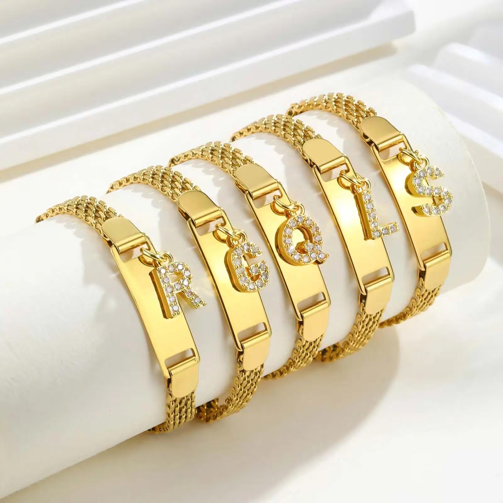 Engraved Gold Bar Name Couple Initial Bracelet