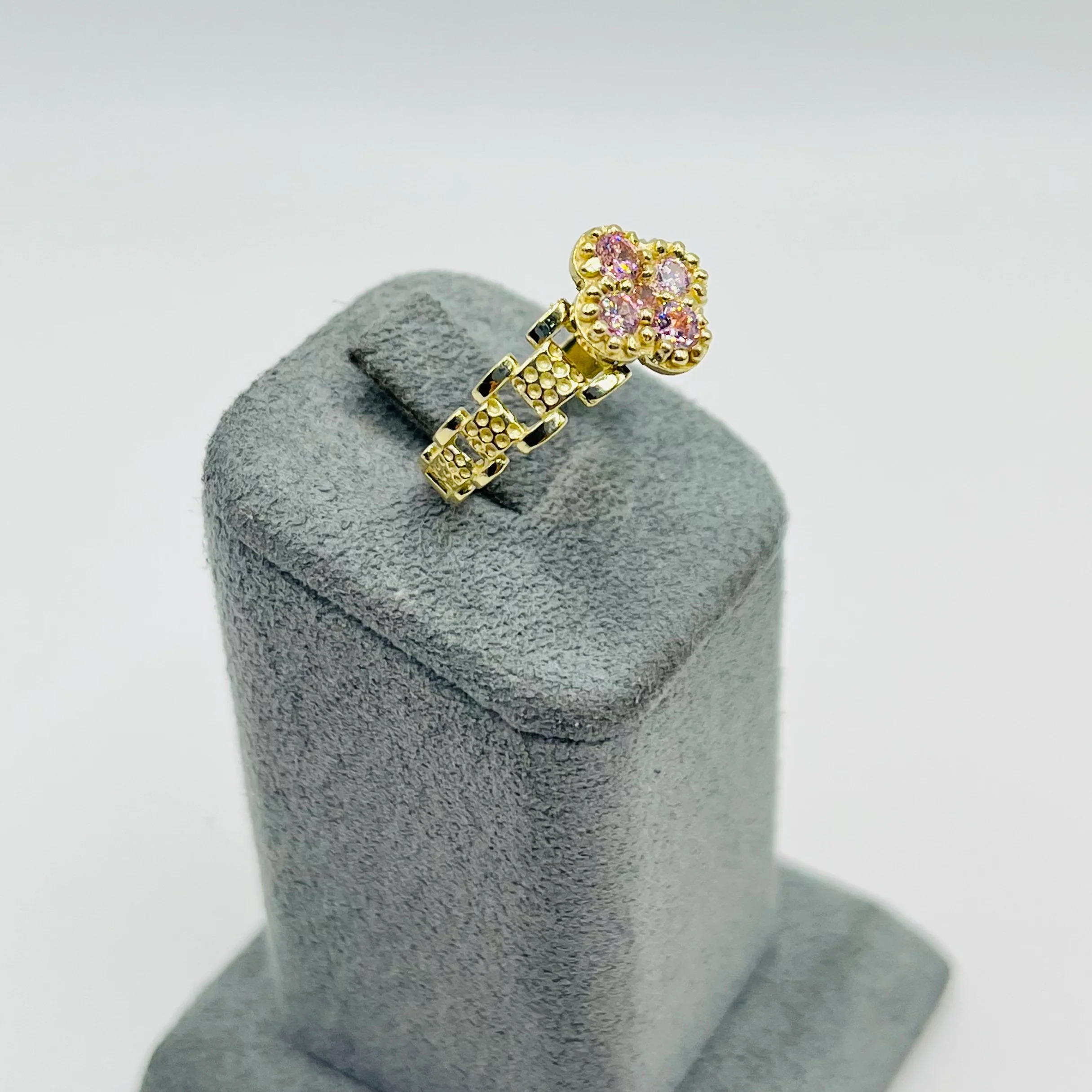 Gold Plated Rx Pink Clover Ring