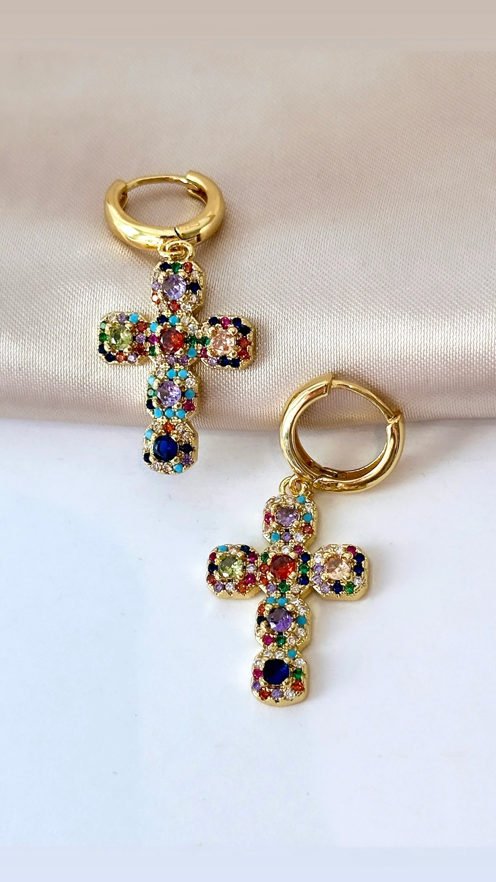 Easter Cz Cross Hoop Drop Earrings