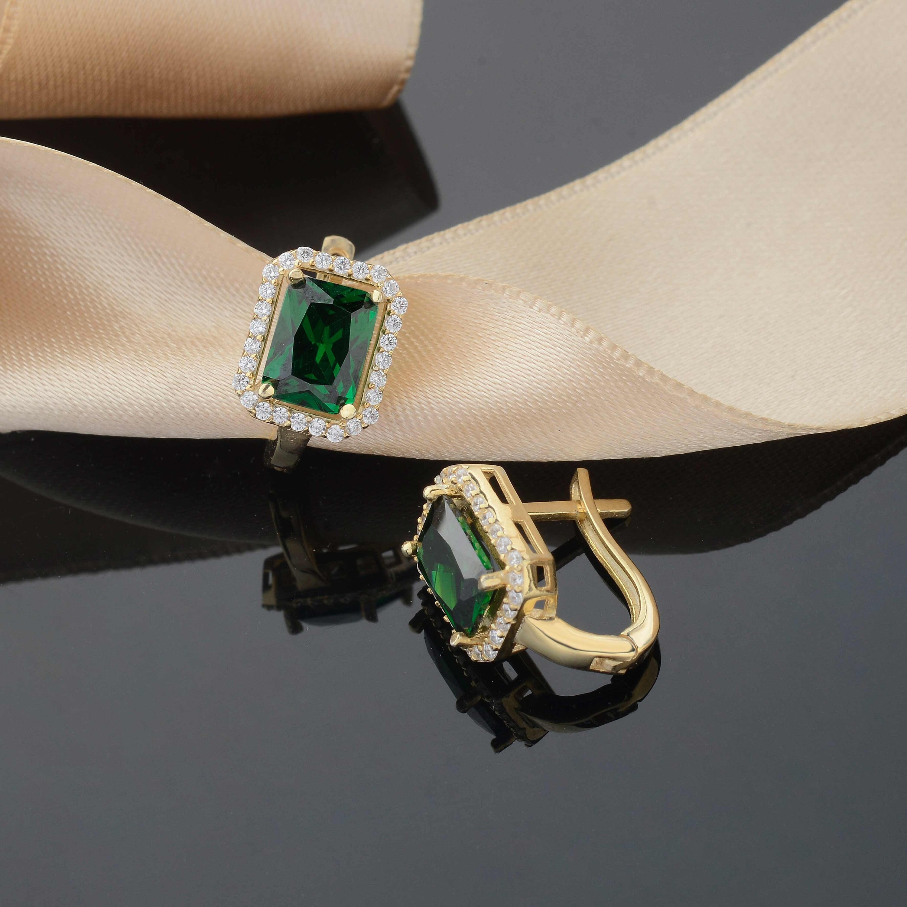 Gold Plated Green Emerald Earrings