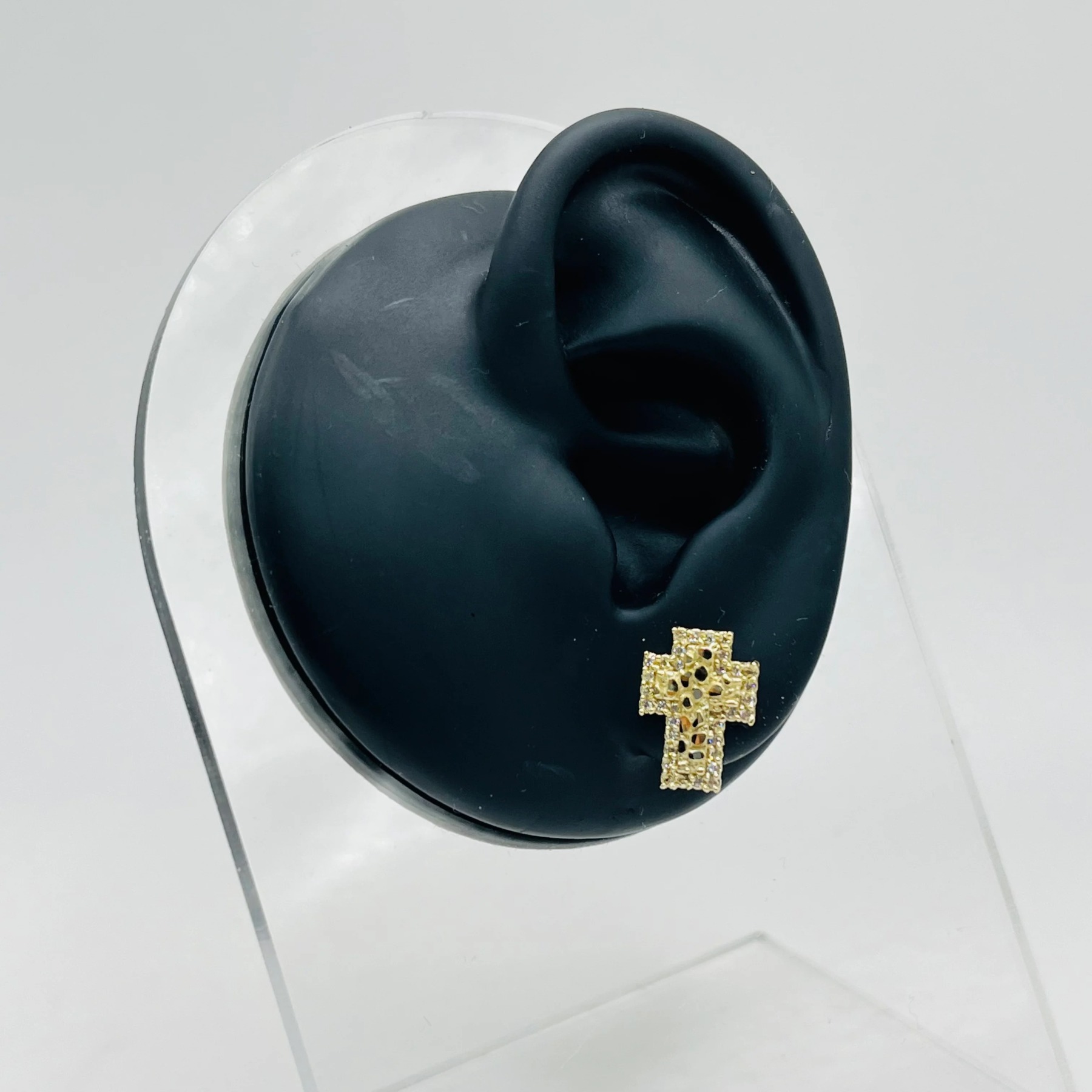 Gold Plated Nugget CZ Cross Earrings