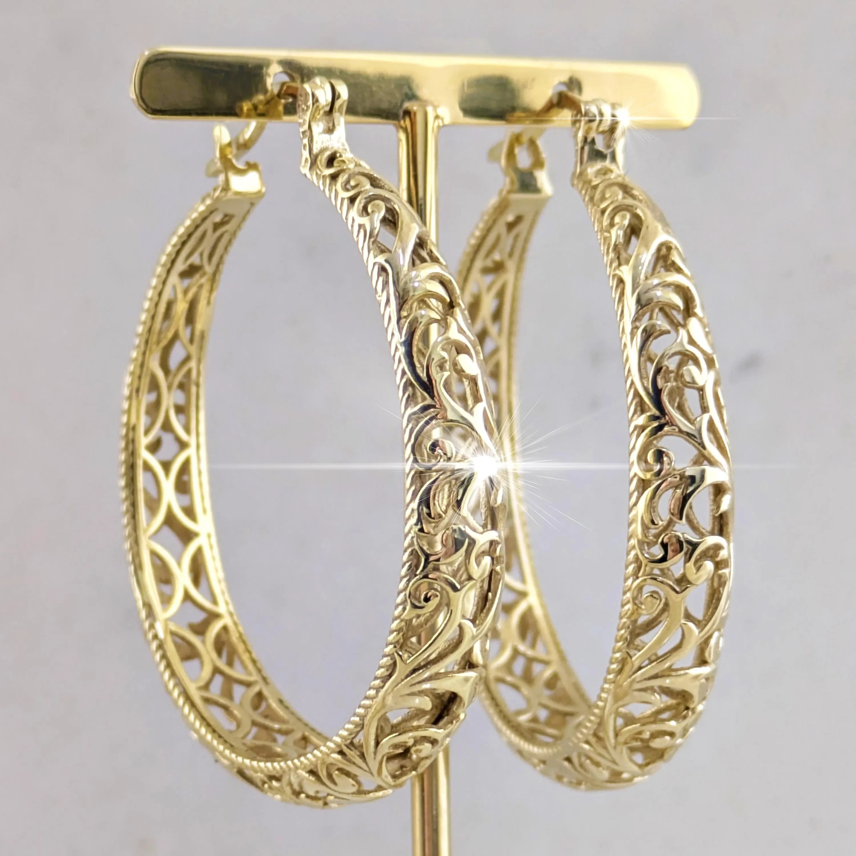 Gold Plated Filigree Hoop Earrings 
