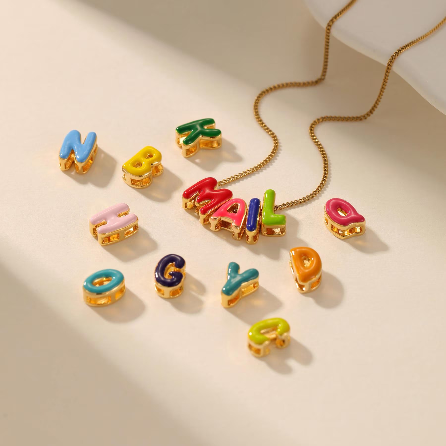 Rainbow Color Enamel Name Necklace