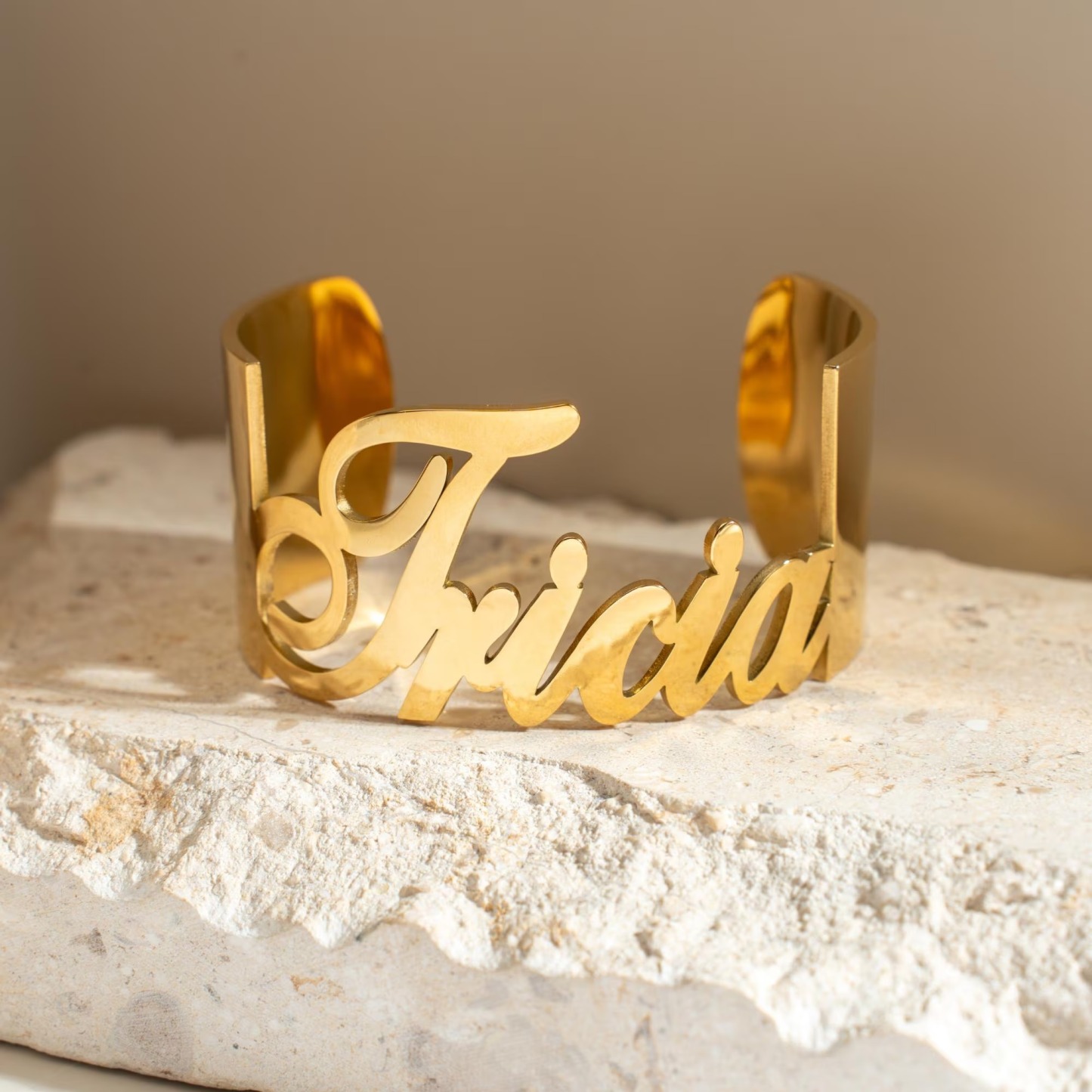 Gold Plated Custom Name Bangle Cuff Bracelet 