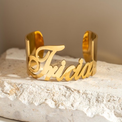 Gold Plated Custom Name Bangle Cuff Bracelet 