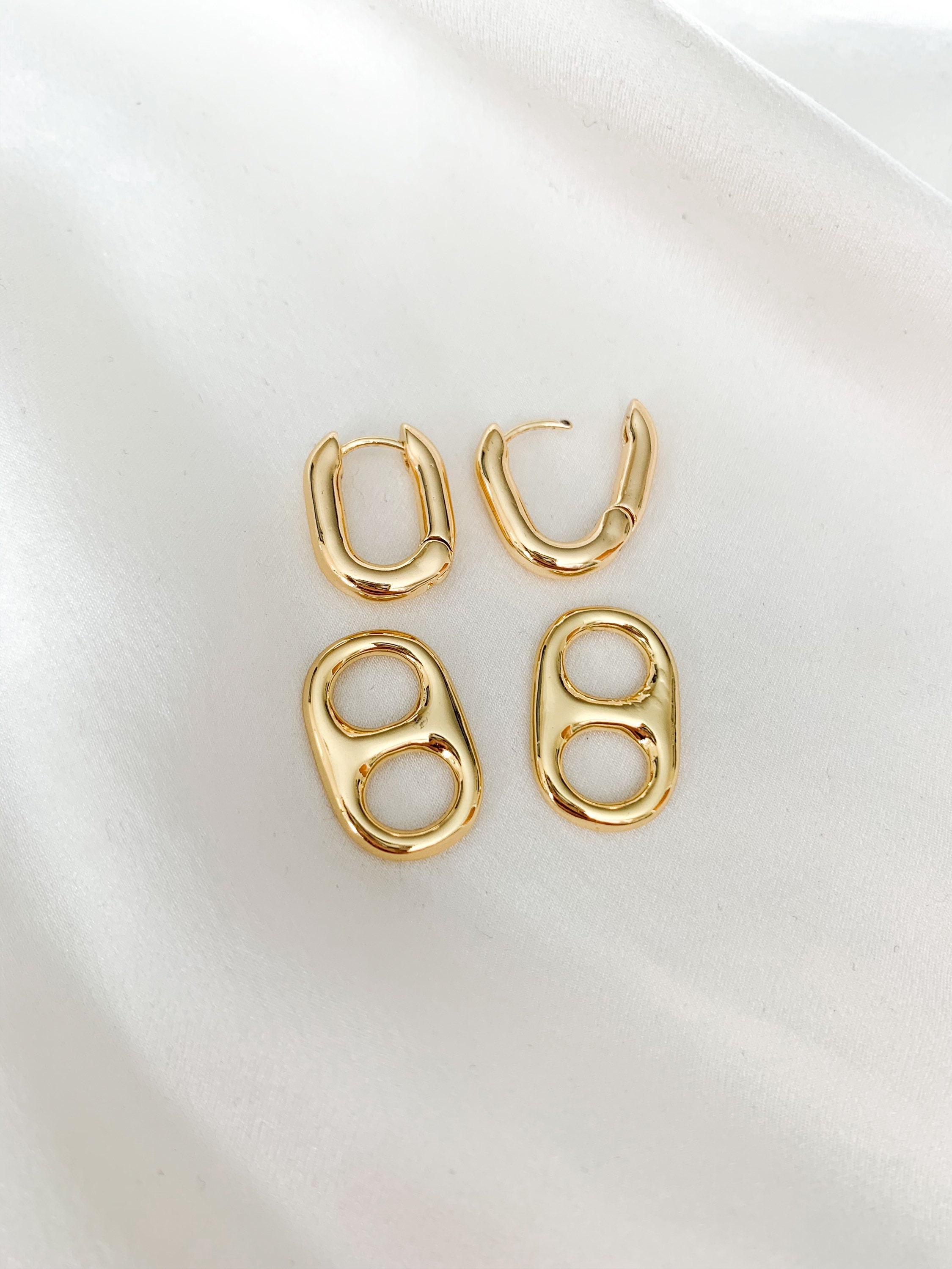 Gold Plated Oval Tube Huggie Hoops with Removable Soda Pop Tab Charms Earrings