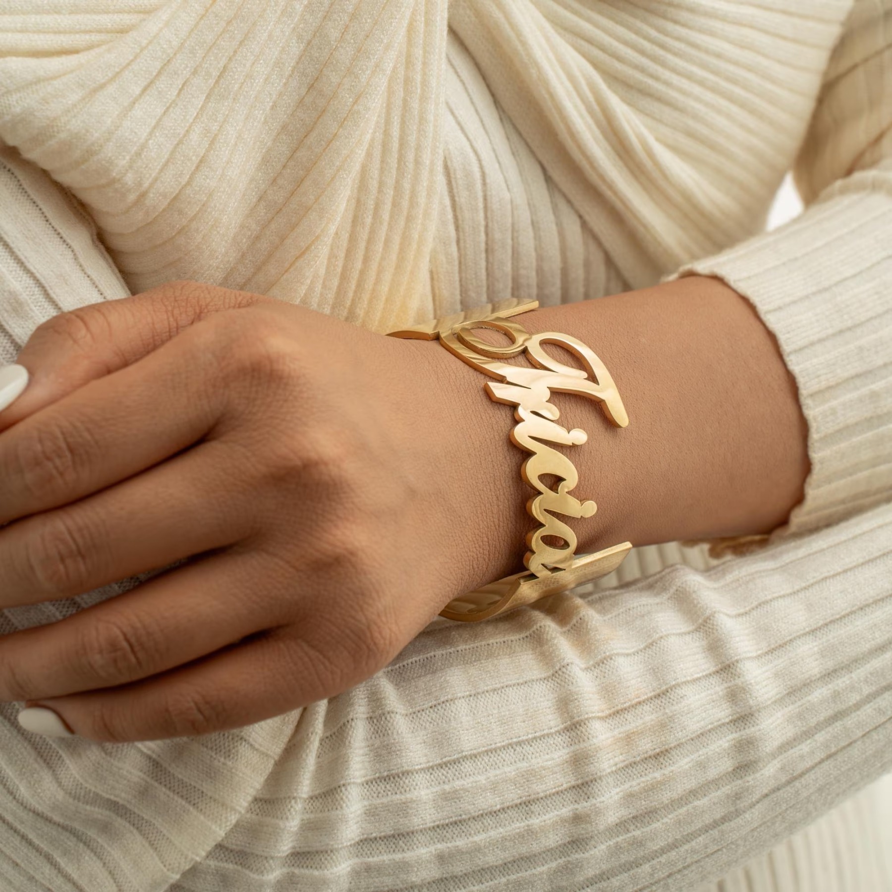 Gold Plated Custom Name Bangle Cuff Bracelet 
