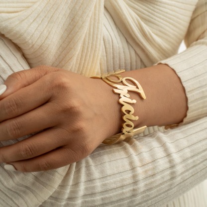 Gold Plated Custom Name Bangle Cuff Bracelet 