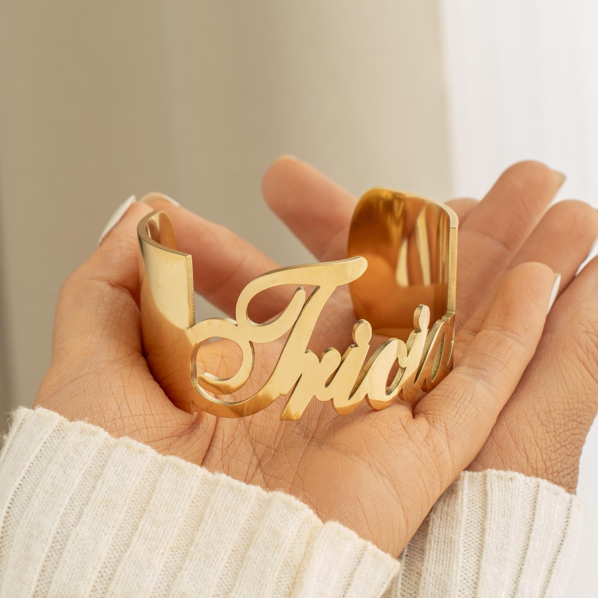 Gold Plated Custom Name Bangle Cuff Bracelet 