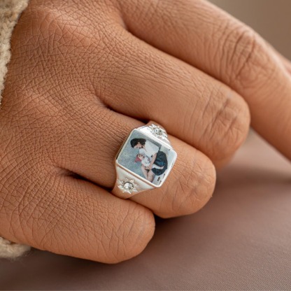 Personalized Family Custom Photo Ring with Birthstones
