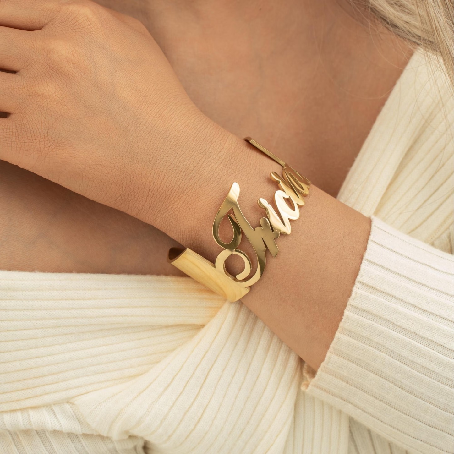 Gold Plated Custom Name Bangle Cuff Bracelet 