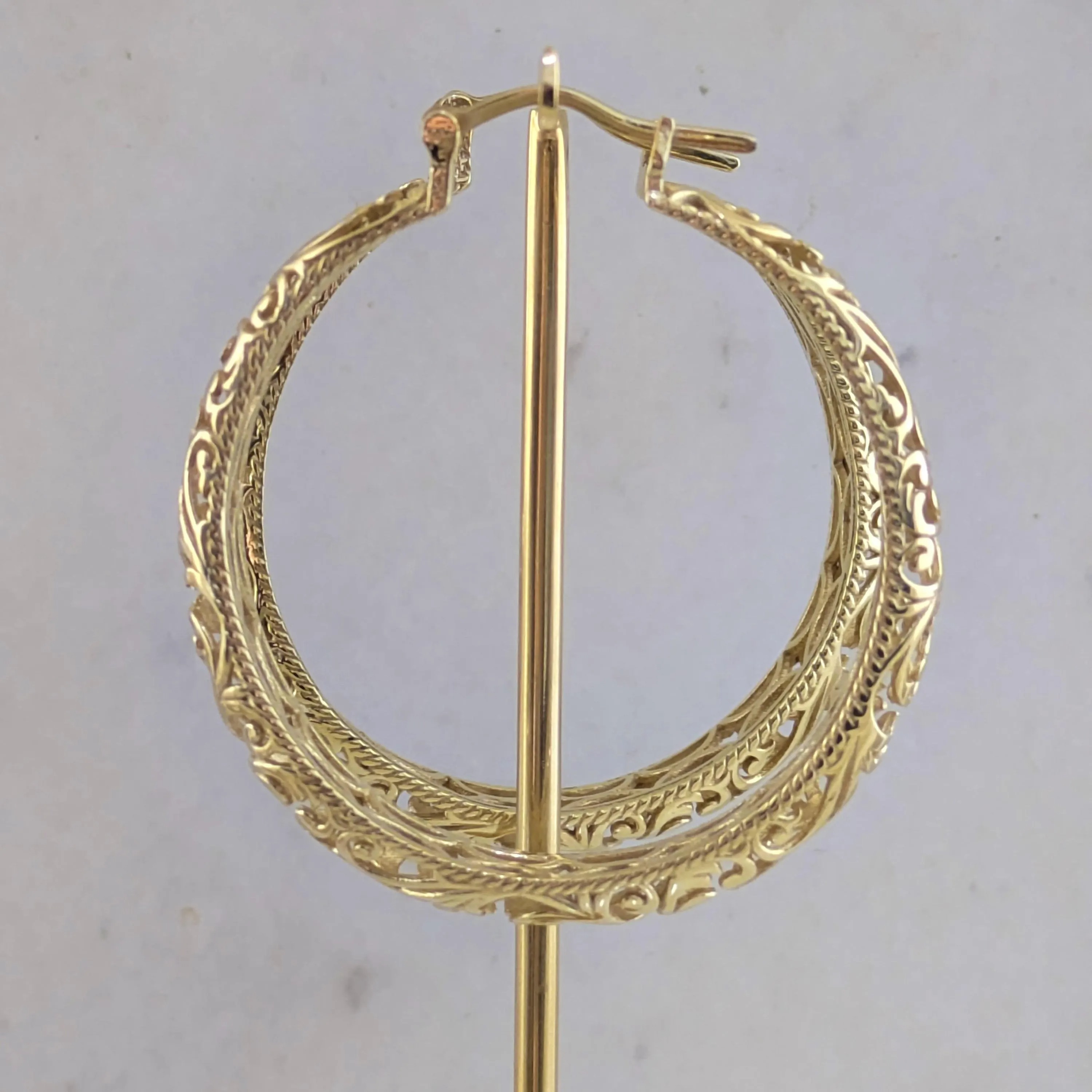 Gold Plated Filigree Hoop Earrings 