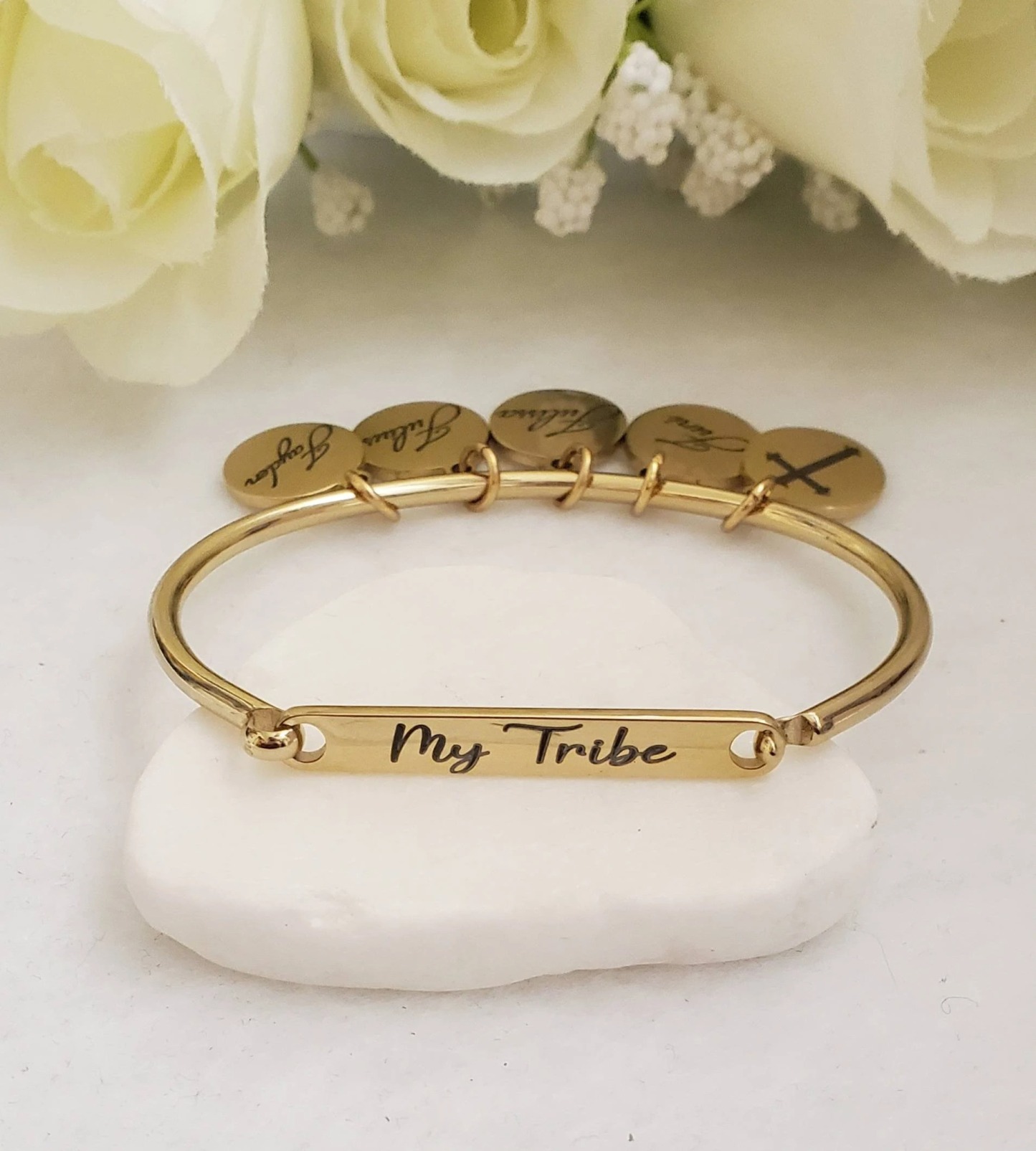 Gold Plated Bangle Personalized Charm ID Bracelet
