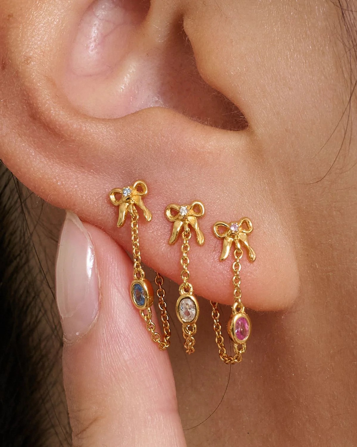 Personalized Bow Oval Birthstone Earrings