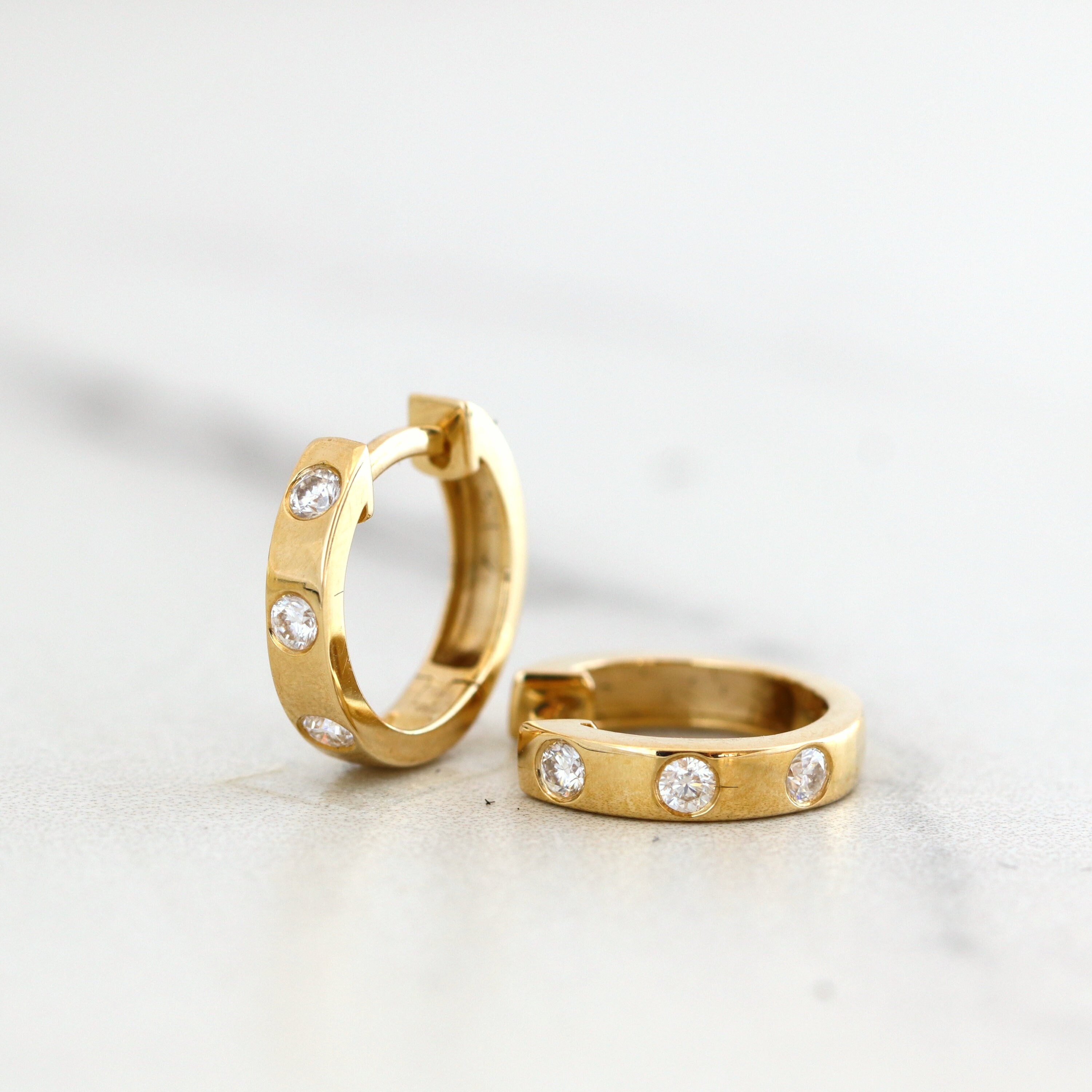 Gold Moissanite Huggie Hoops Sleeper Earrings