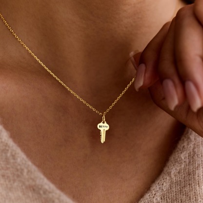 Gold Plated Personalized Engraved Key Pendant Necklace