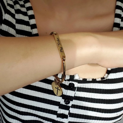 Gold Plated Bangle Personalized Charm ID Bracelet