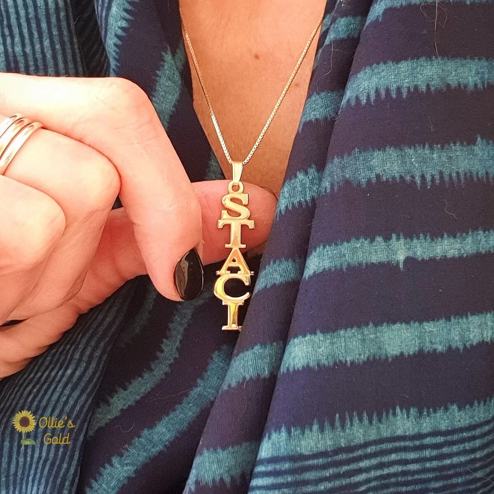 Gold Plated Vertical Style Name Necklace