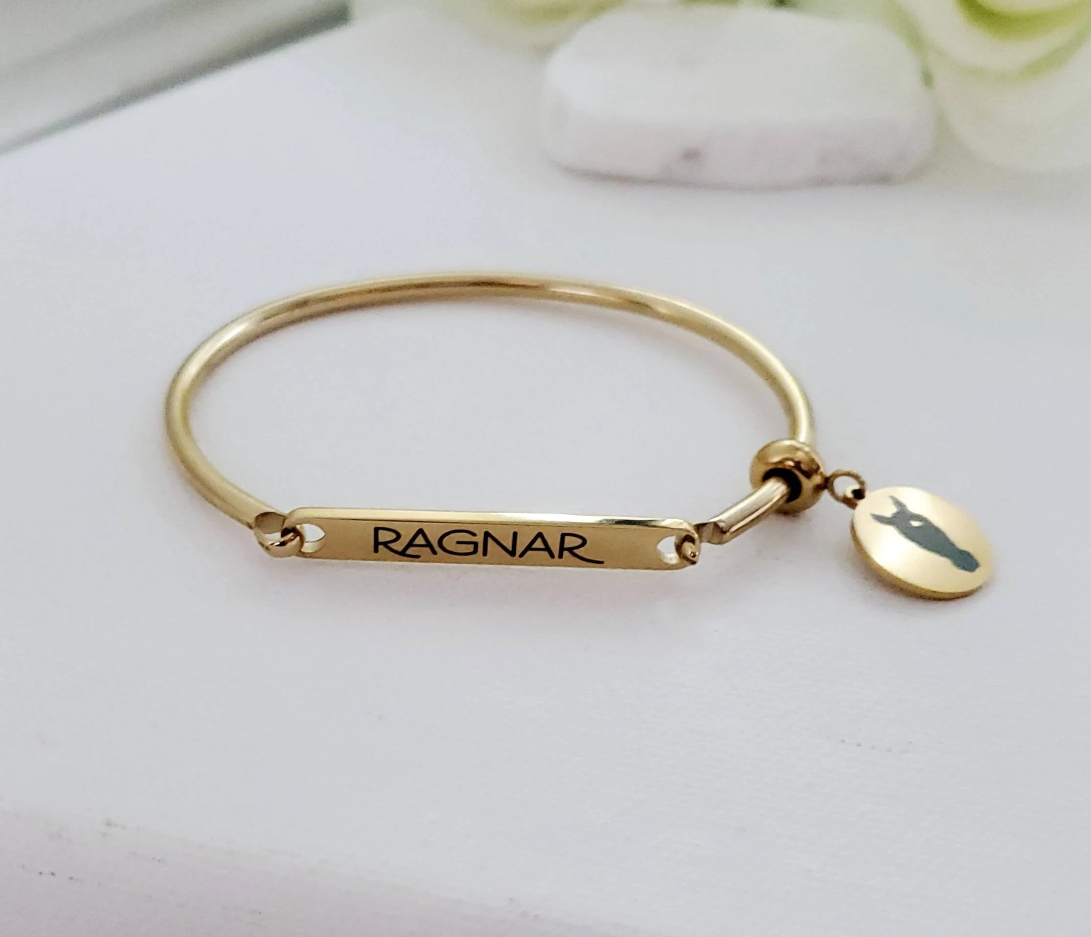 Gold Plated Bangle Personalized Charm ID Bracelet