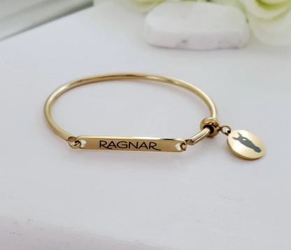 Gold Plated Bangle Personalized Charm ID Bracelet