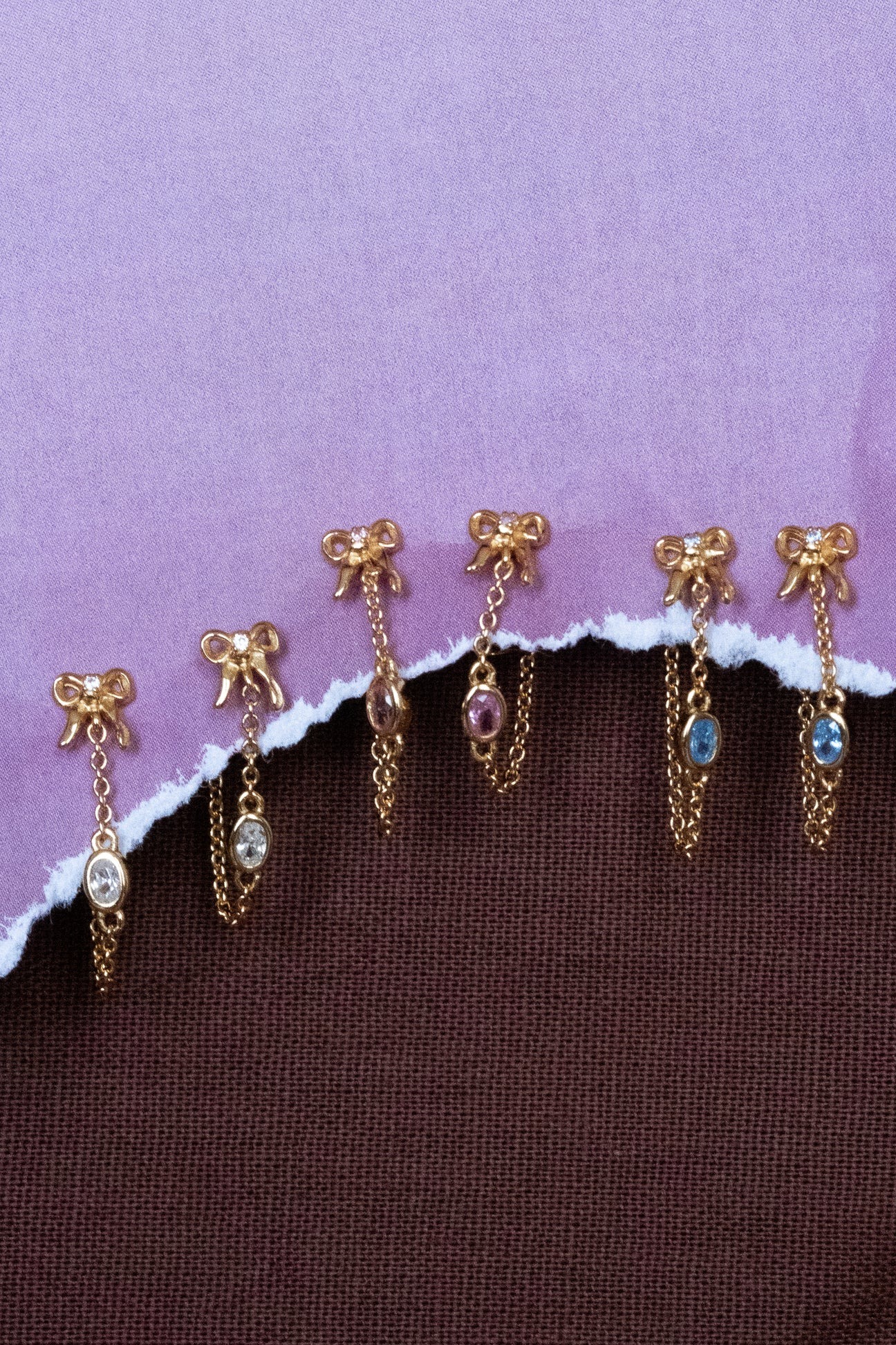 Personalized Bow Oval Birthstone Earrings