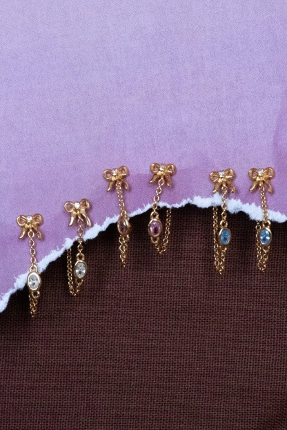 Personalized Bow Oval Birthstone Earrings