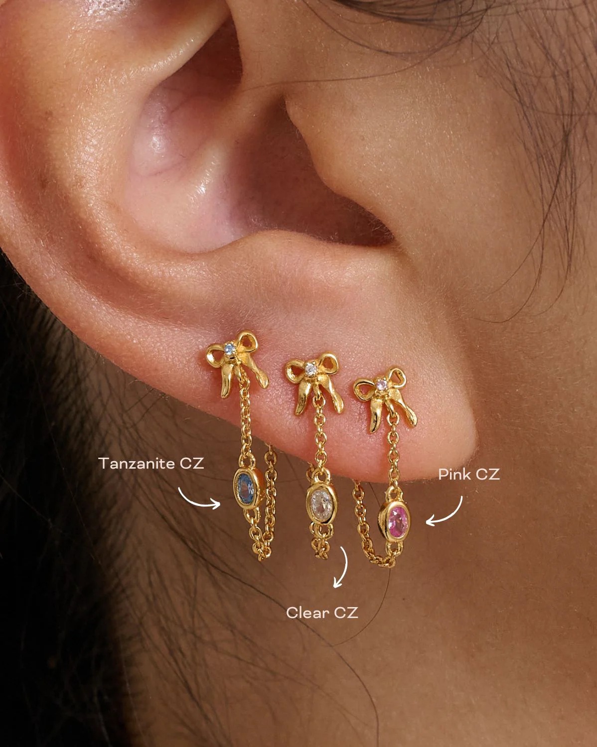 Personalized Bow Oval Birthstone Earrings