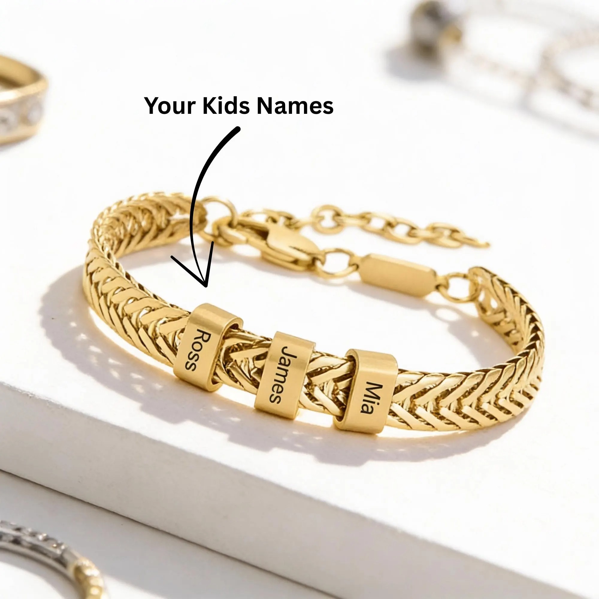 Gold Plated Dad Bracelet with Kids Names & Valentines Day Gift 