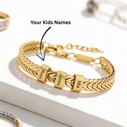 Gold Plated Dad Bracelet with Kids Names & Valentines Day Gift 