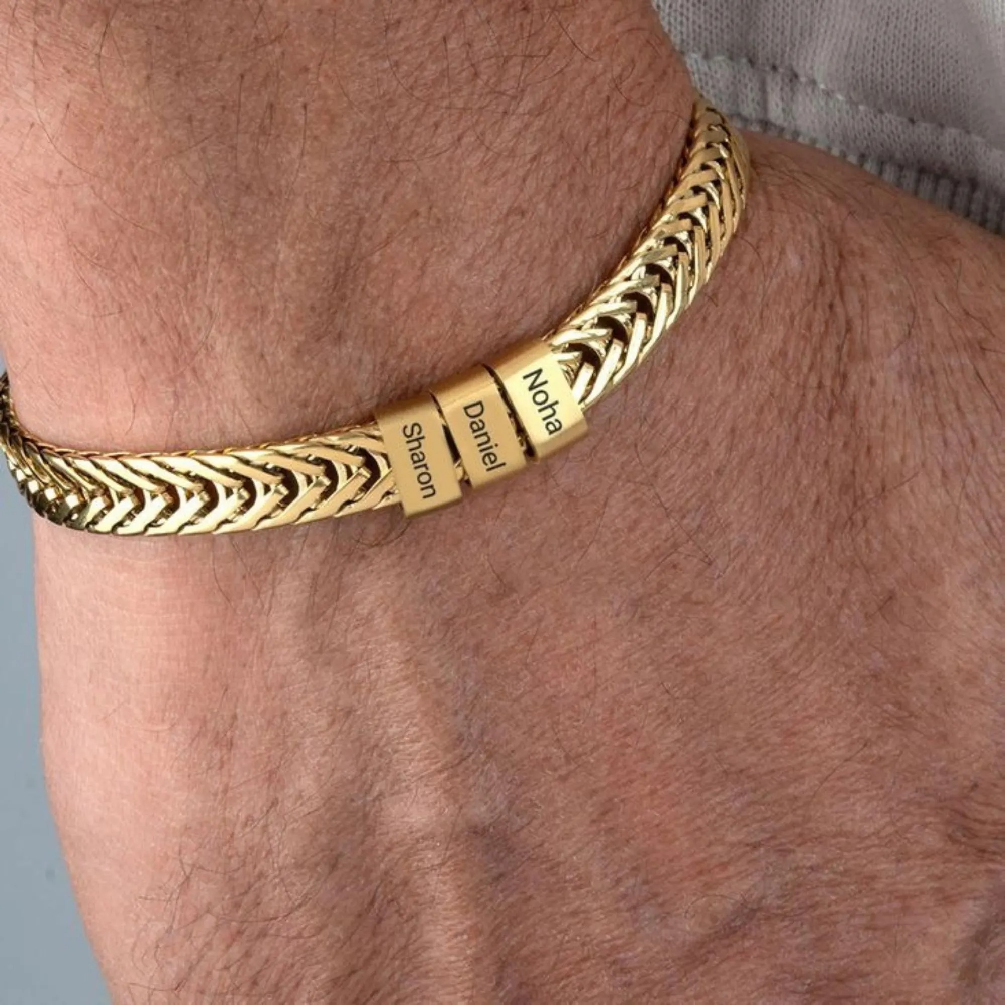 Gold Plated Dad Bracelet with Kids Names & Valentines Day Gift 
