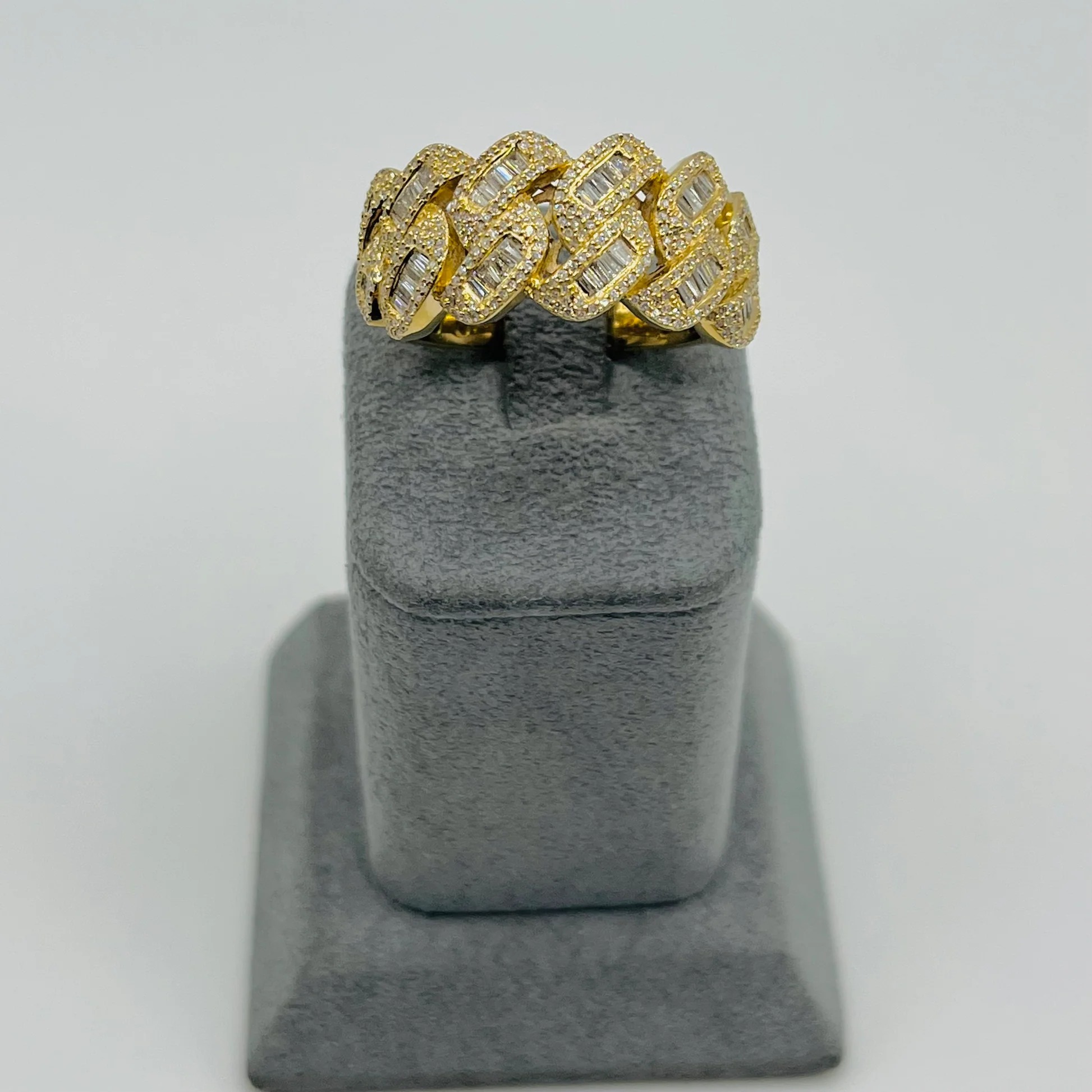  Gold Plated Natural Diamond Cuban Ring