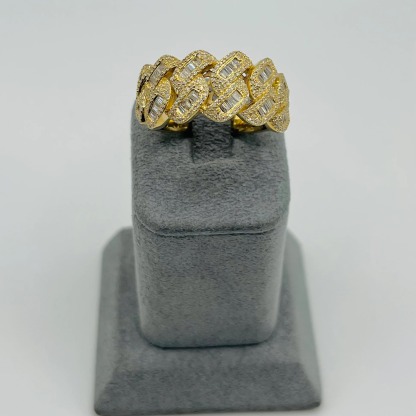  Gold Plated Natural Diamond Cuban Ring