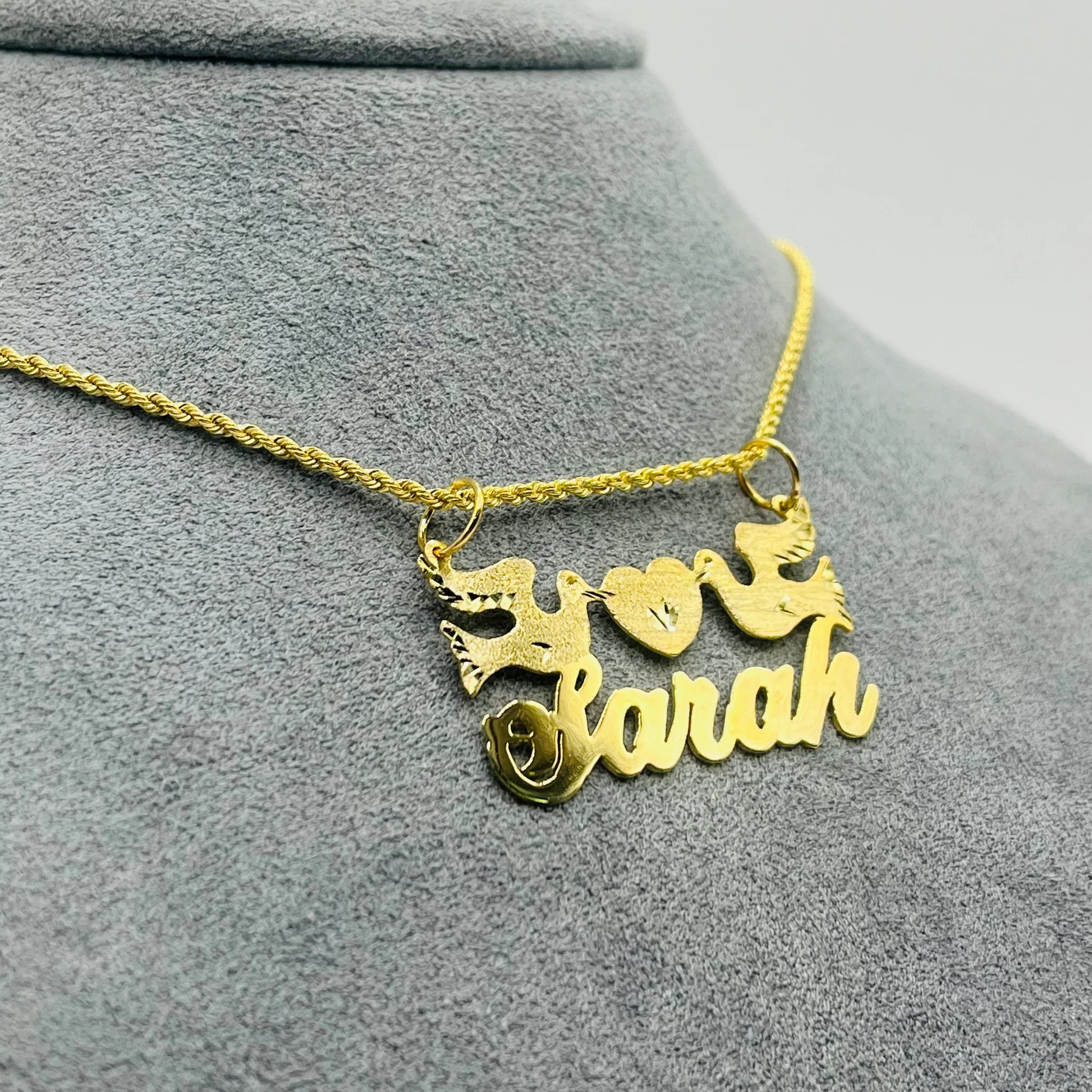 Gold Plated Peace and Love Custom Nameplate Necklace