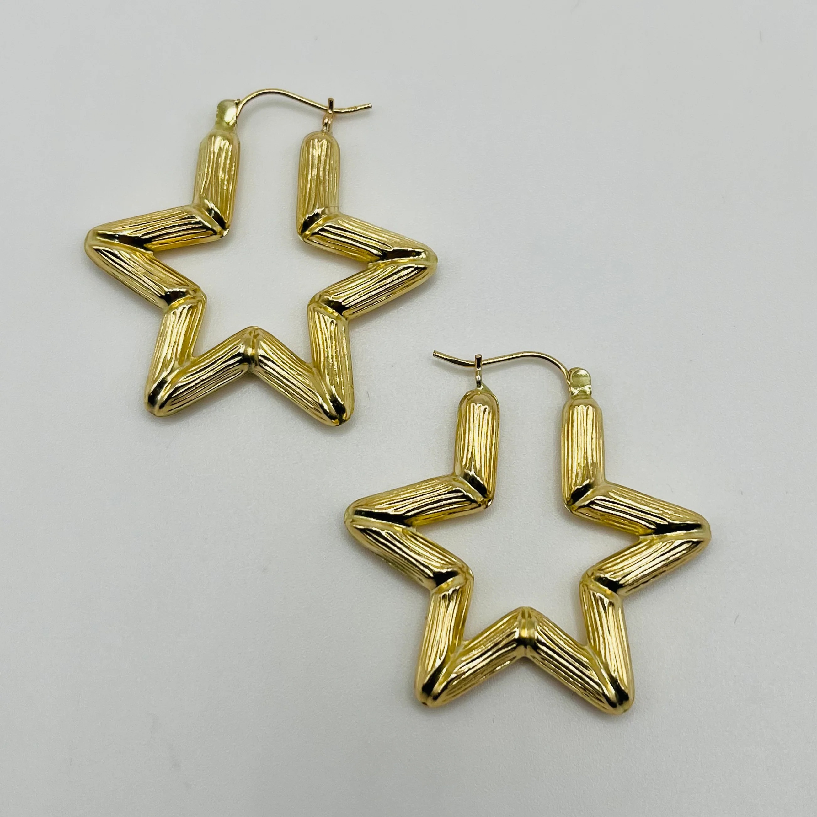 Gold Plated Star Bamboo Hoop Earrings 