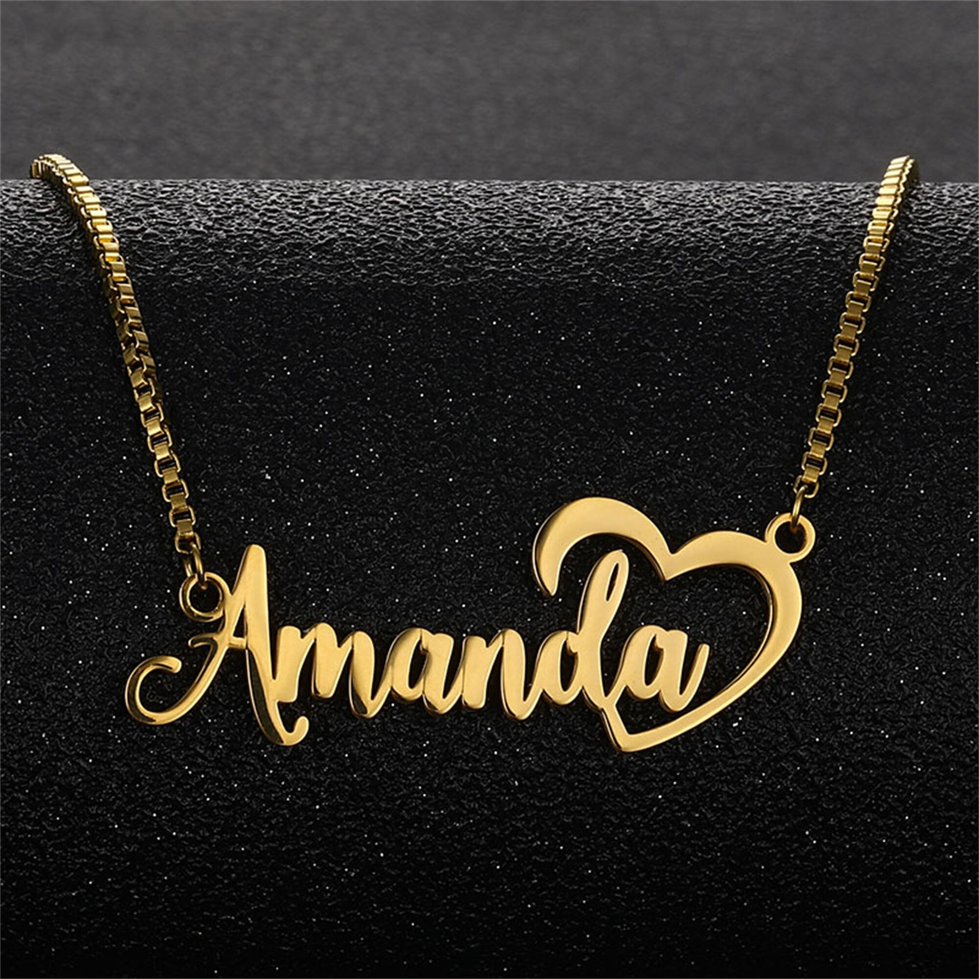 Gold Plated Personalized Heart Name Necklace with Box Chain