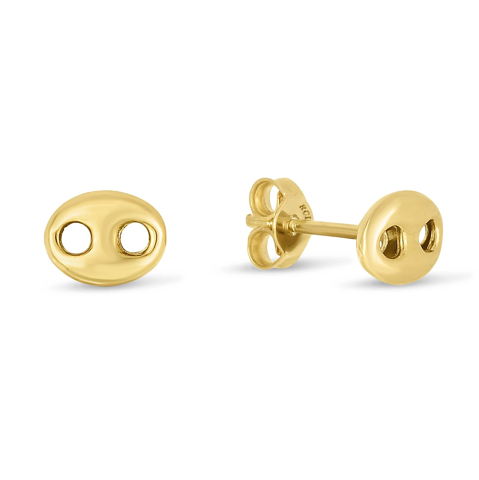 Shiny Puffed Mariner Link Button Stud Earrings
