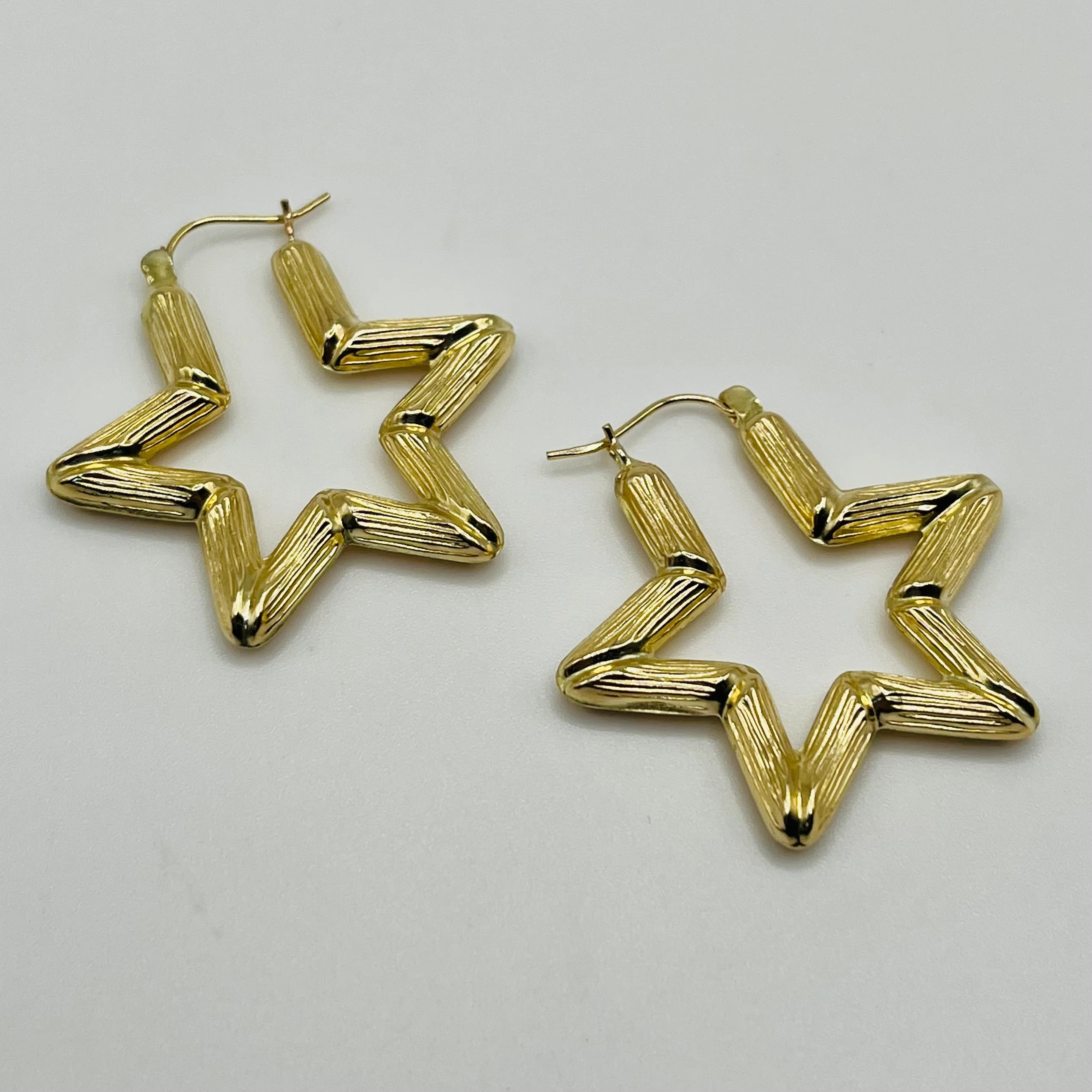Gold Plated Star Bamboo Hoop Earrings 