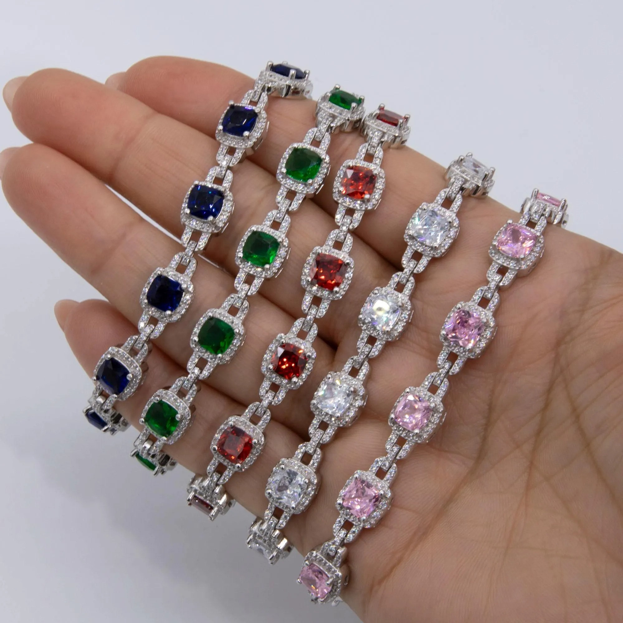 Colorful CZ Cushion Link Tennis Bracelet